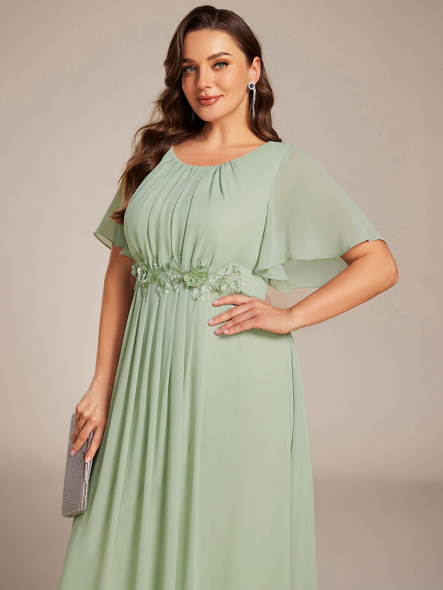 Pleated Short Sleeve Ruffled Maxi Evening Dress #color_Mint Green