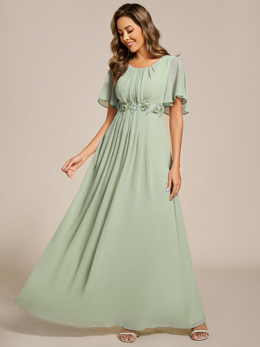 Pleated Short Sleeve Ruffled Maxi Evening Dress #color_Mint Green