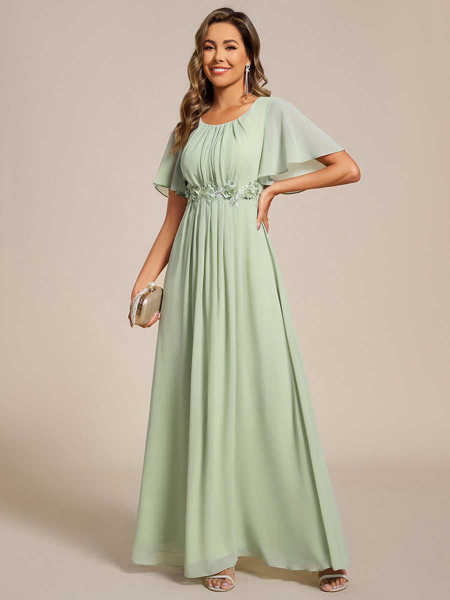 Pleated Short Sleeve Ruffled Maxi Evening Dress #color_Mint Green