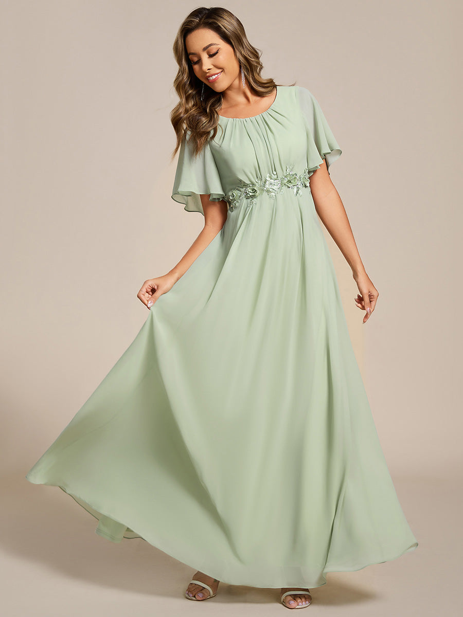 Pleated Short Sleeve Ruffled Maxi Evening Dress #color_Mint Green