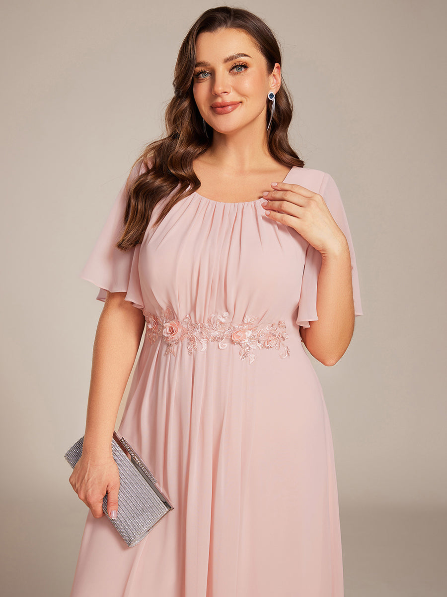 Pleated Short Sleeve Ruffled Maxi Evening Dress #color_Pink