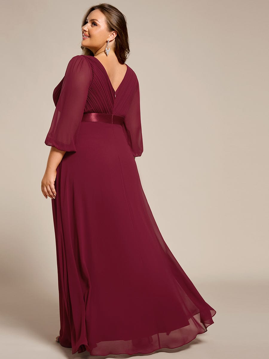 Chiffon Long Sleeve Empire Waist Maxi Evening Dress with Pleated Detailing #color_Burgundy