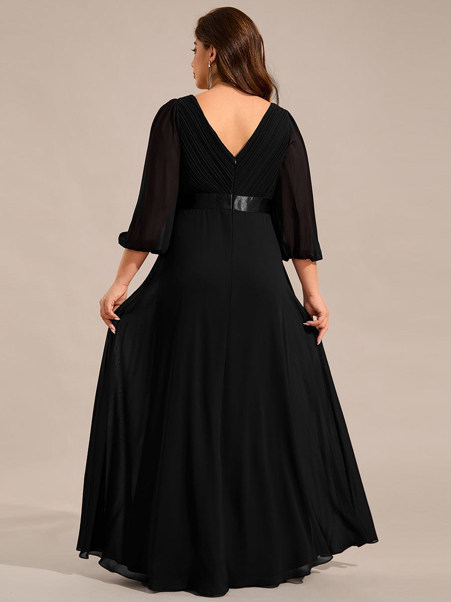 Chiffon Long Sleeve Empire Waist Maxi Evening Dress with Pleated Detailing #color_Black