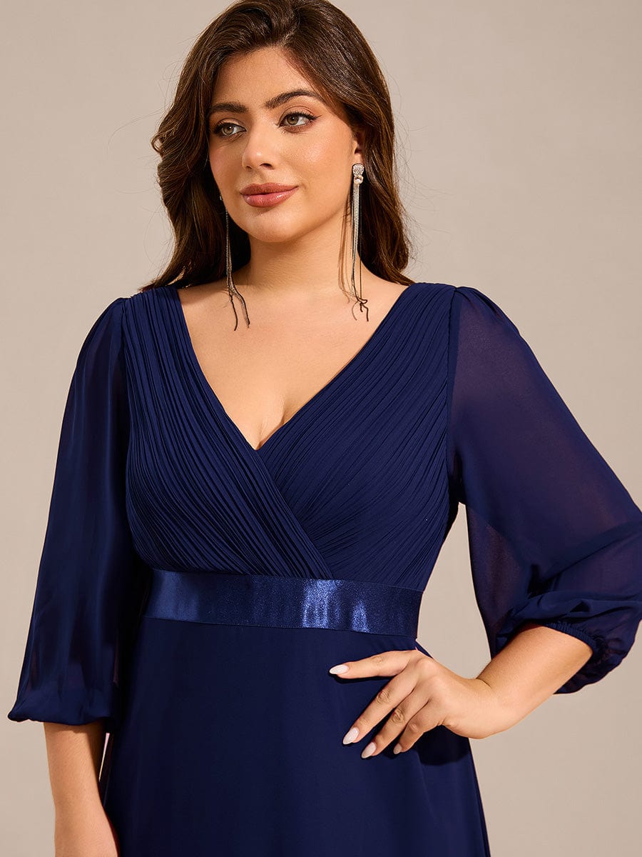 Chiffon Long Sleeve Empire Waist Maxi Evening Dress with Pleated Detailing #color_Navy Blue