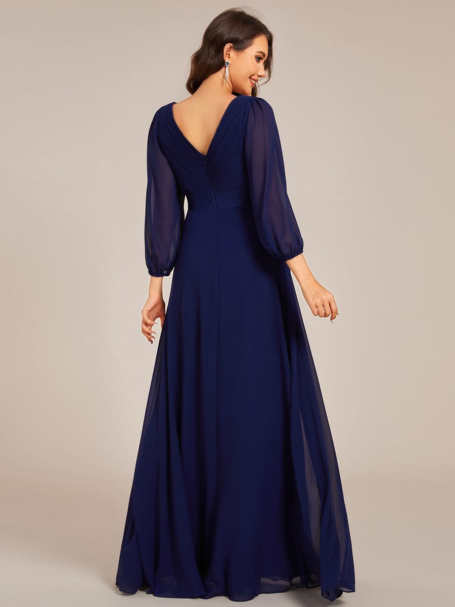 Chiffon Long Sleeve Empire Waist Maxi Evening Dress with Pleated Detailing #color_Navy Blue