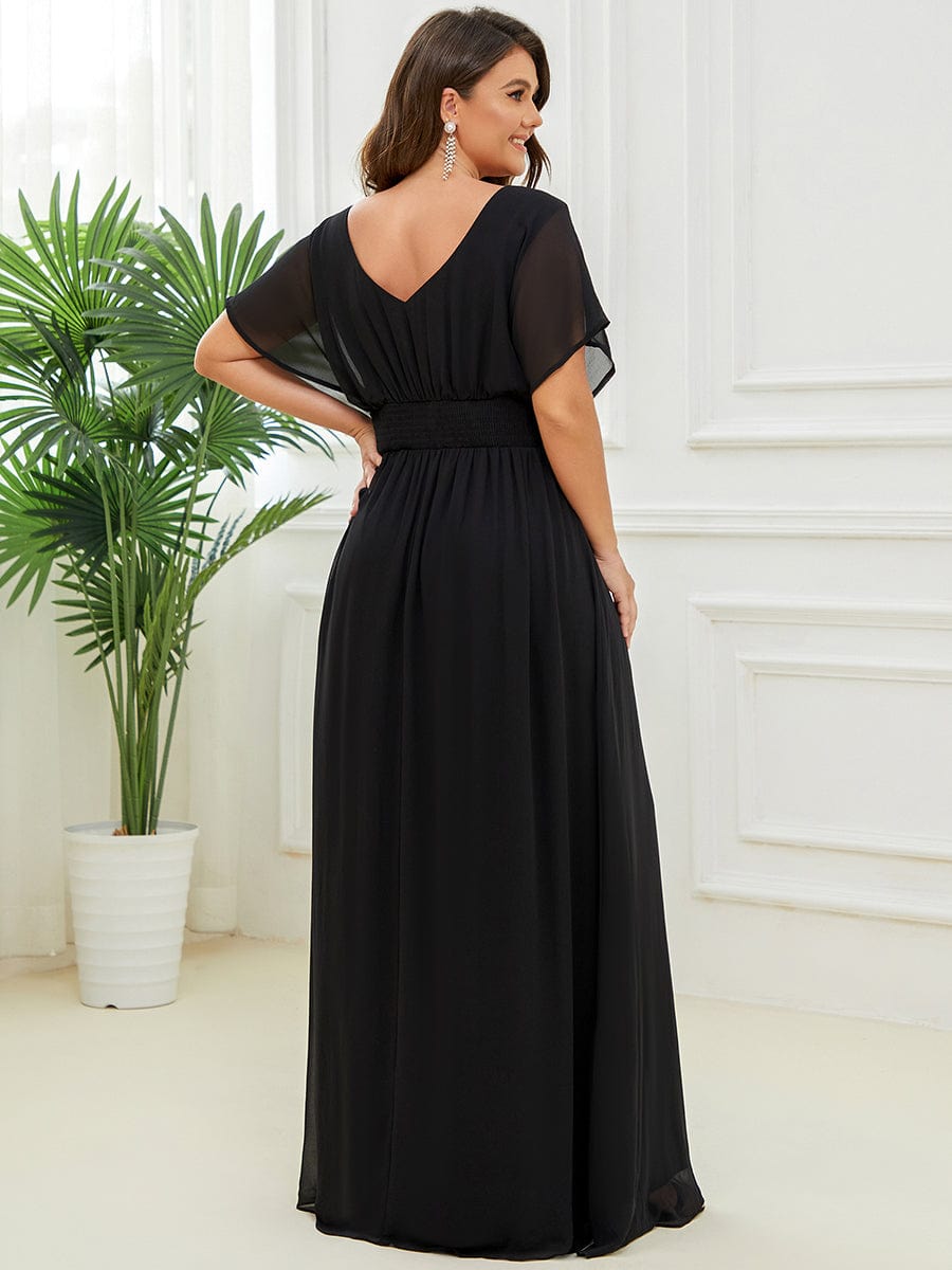 Stunning A-Line Empire Waist Chiffon Dress in Black #color_Black