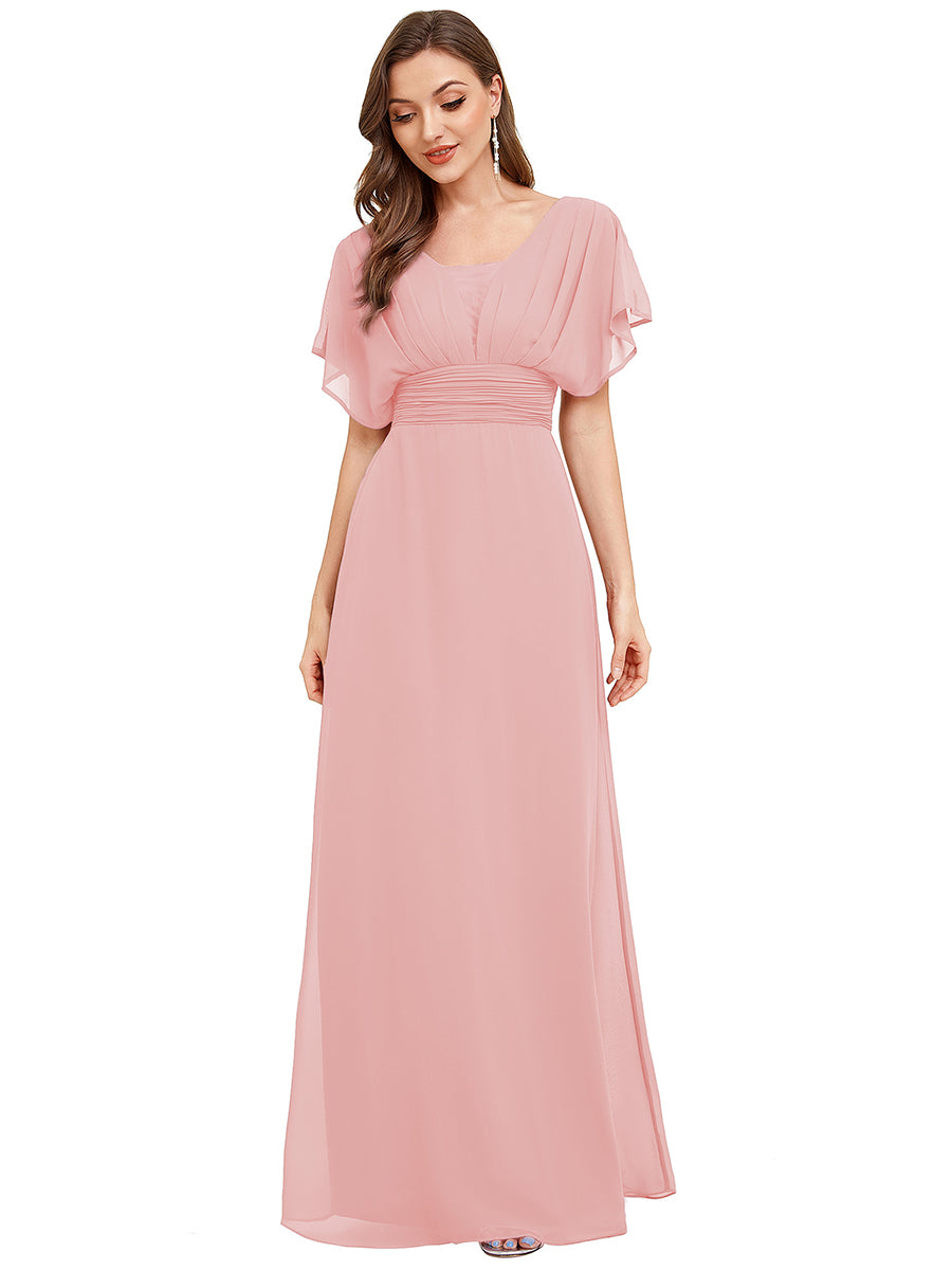 Women's A-Line Empire Waist Chiffon Evening Party Maxi Dress #color_Pink