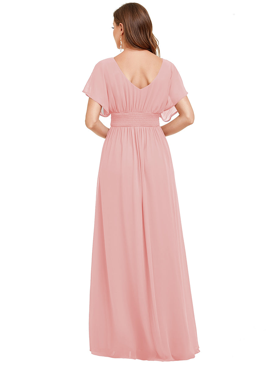 Women's A-Line Empire Waist Chiffon Evening Party Maxi Dress #color_Pink