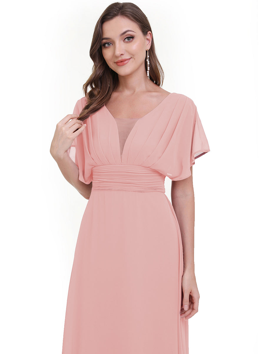 Women's A-Line Empire Waist Chiffon Evening Party Maxi Dress #color_Pink