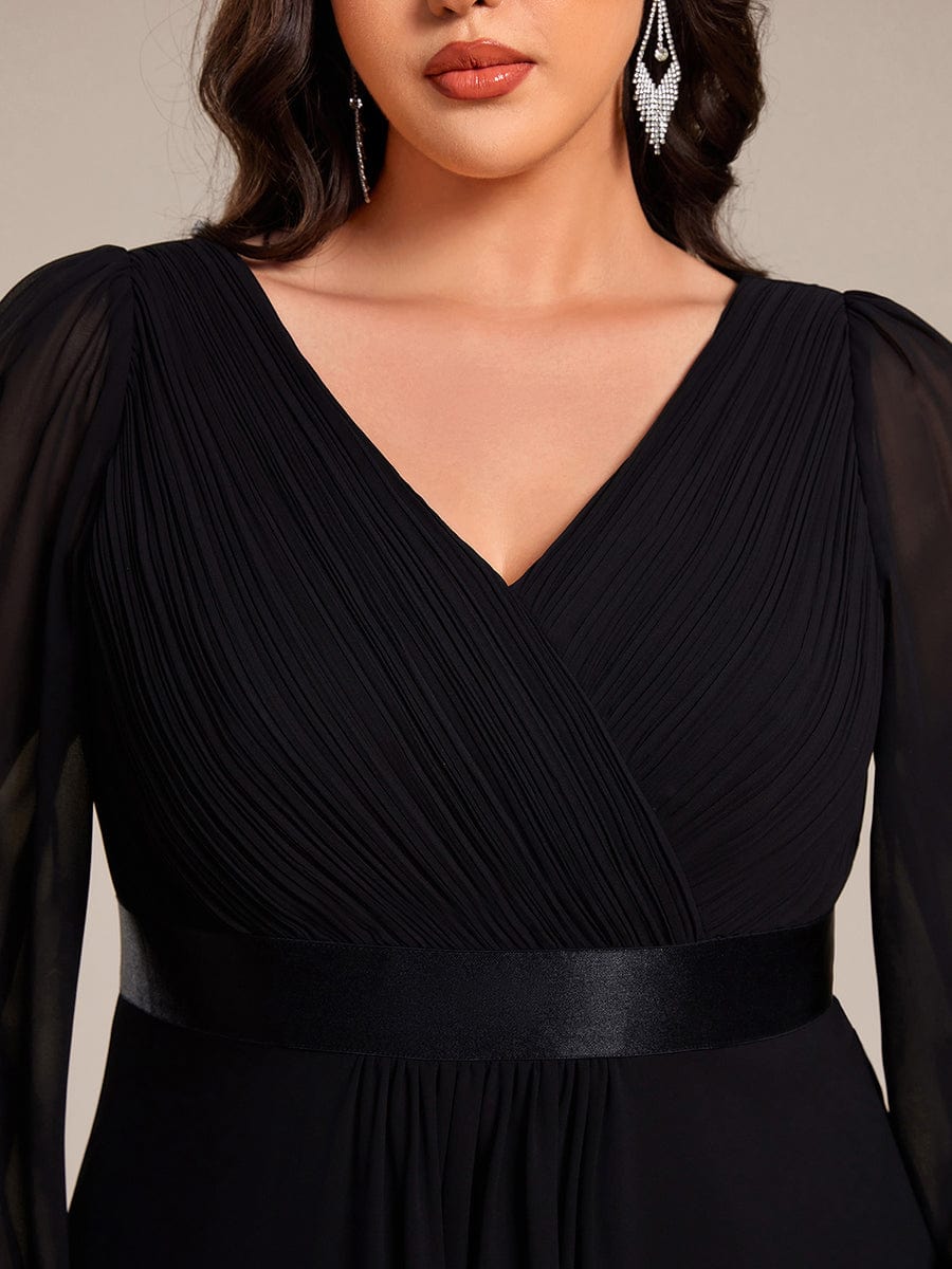 Chiffon Long Sleeve Empire Waist Midi Evening Dress #color_Black