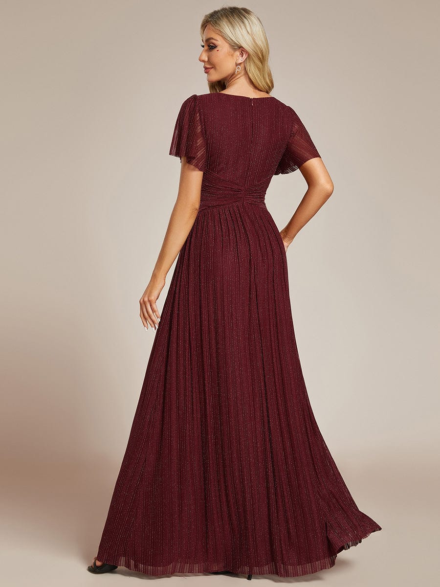 Sparkle Long Sleeve Formal Evening Dress with A-line Silhouette #color_Burgundy