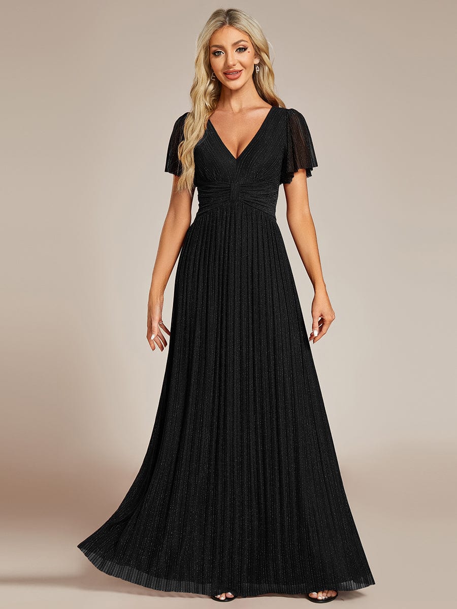 Sparkle Long Sleeve Formal Evening Dress with A-line Silhouette #color_Black