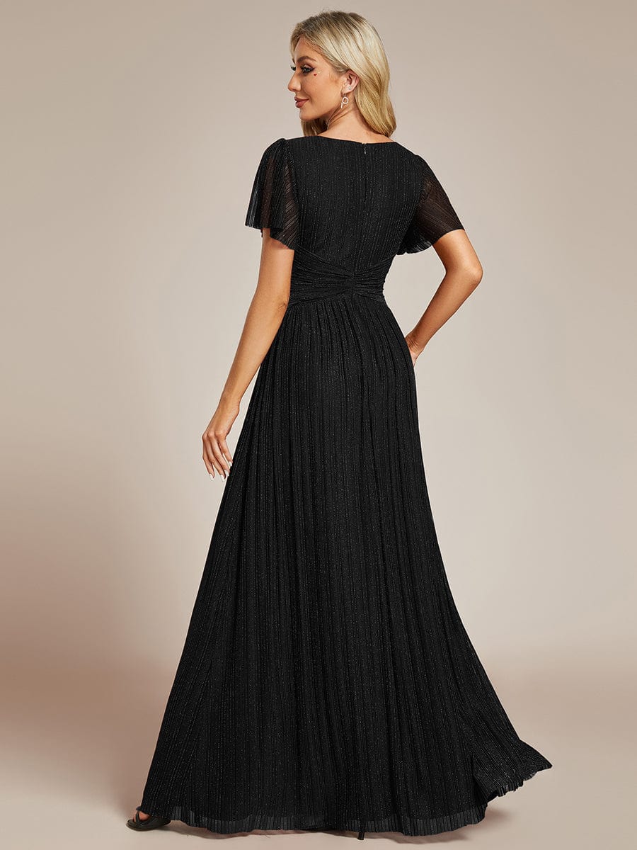 Sparkle Long Sleeve Formal Evening Dress with A-line Silhouette #color_Black