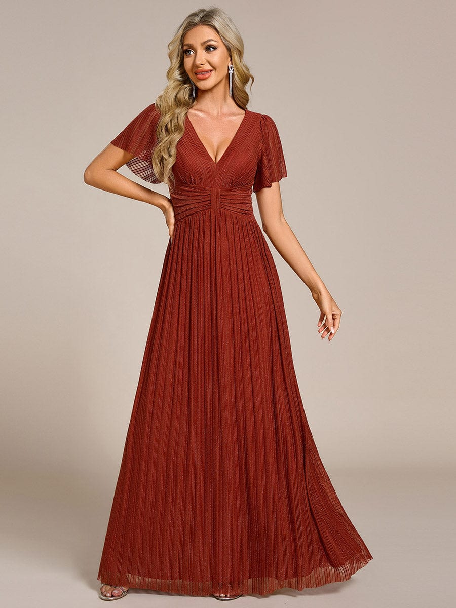 Sparkle Long Sleeve Formal Evening Dress with A-line Silhouette #color_Burnt Orange