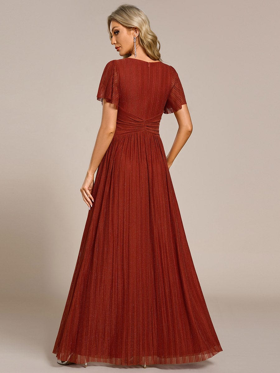 Sparkle Long Sleeve Formal Evening Dress with A-line Silhouette #color_Burnt Orange