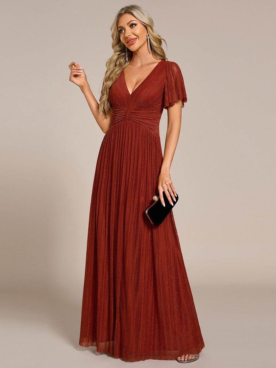 Sparkle Long Sleeve Formal Evening Dress with A-line Silhouette #color_Burnt Orange