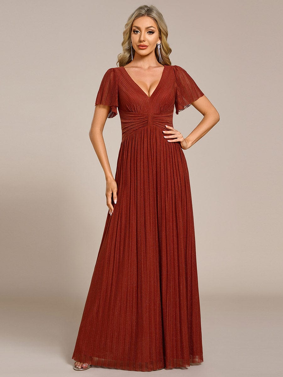 Sparkle Long Sleeve Formal Evening Dress with A-line Silhouette #color_Burnt Orange