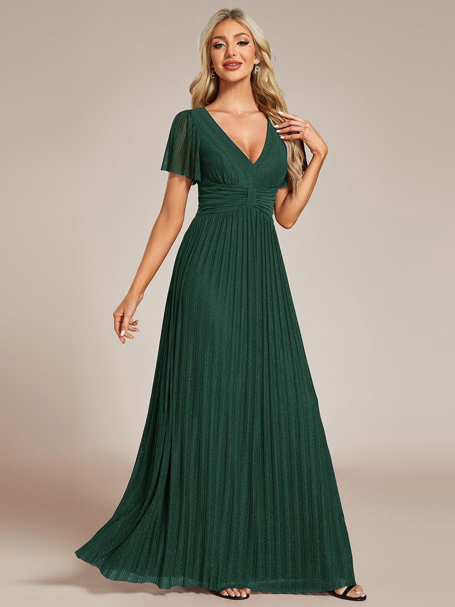 Sparkle Long Sleeve Formal Evening Dress with A-line Silhouette #color_Dark Green