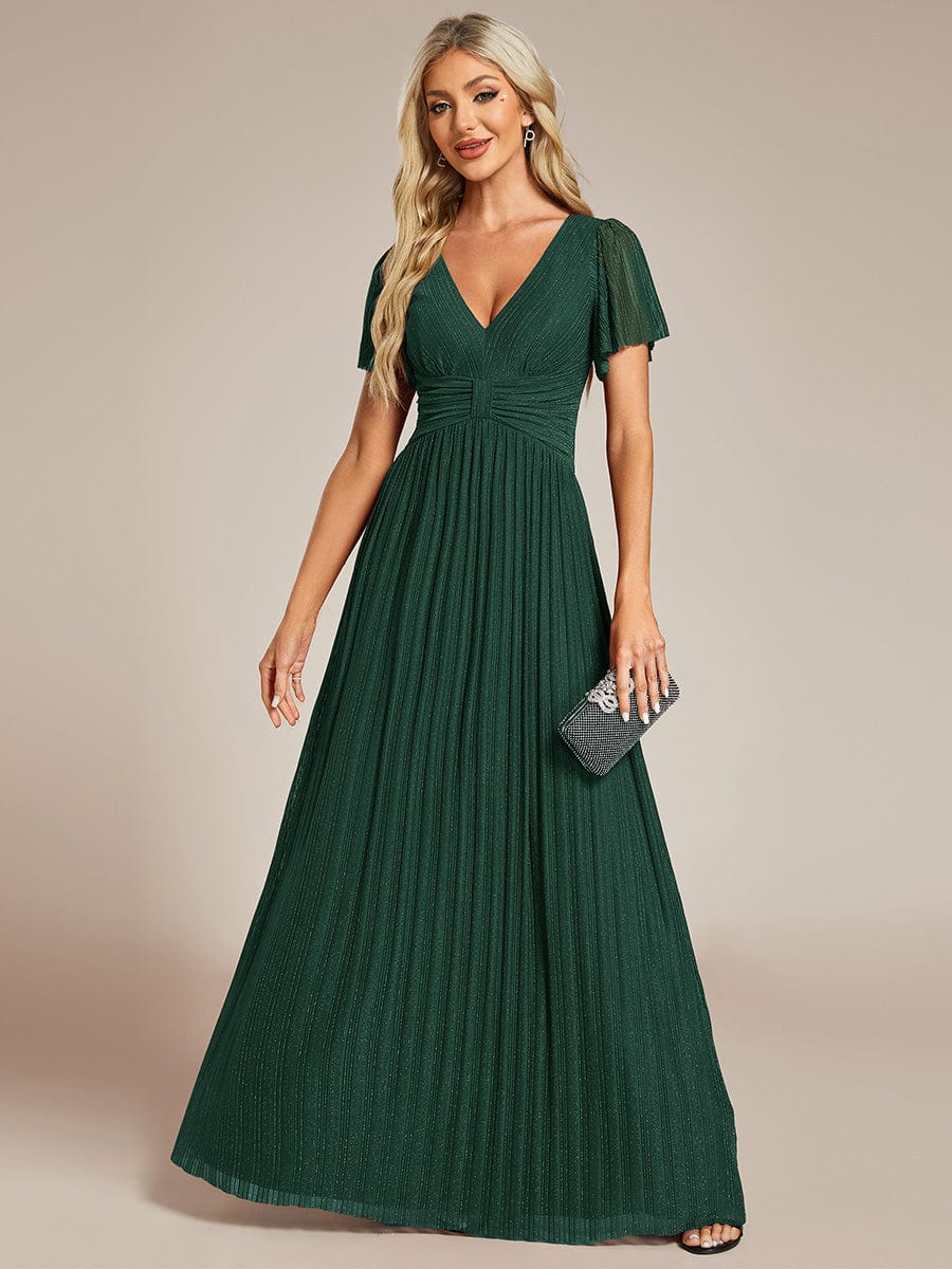 Sparkle Long Sleeve Formal Evening Dress with A-line Silhouette #color_Dark Green