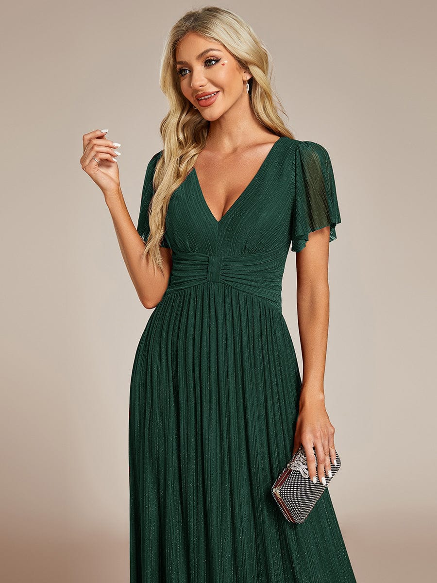 Sparkle Long Sleeve Formal Evening Dress with A-line Silhouette #color_Dark Green