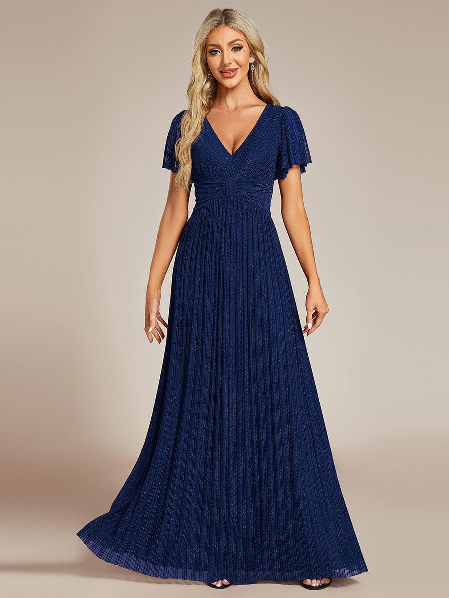 Sparkle Long Sleeve Formal Evening Dress with A-line Silhouette #color_Navy Blue