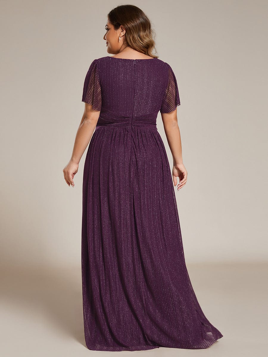 Sparkle Short Sleeves Formal Evening Dress with V-Neck #color_Purple Wisteria