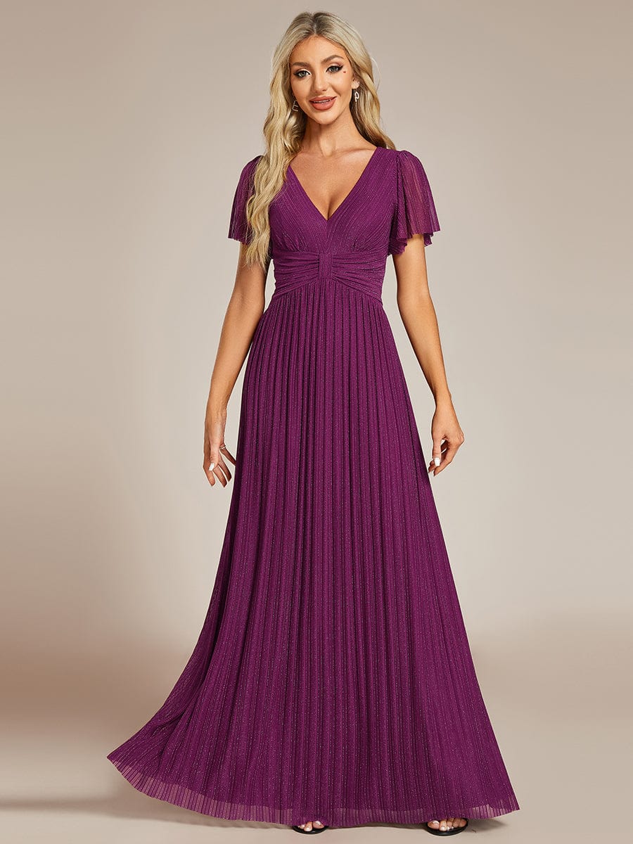 Sparkle Long Sleeve Formal Evening Dress with A-line Silhouette #color_Purple Wisteria