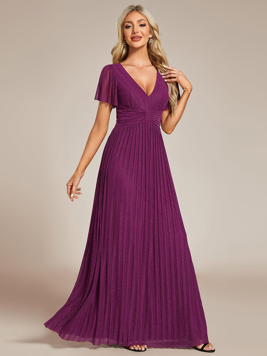 Sparkle Long Sleeve Formal Evening Dress with A-line Silhouette #color_Purple Wisteria