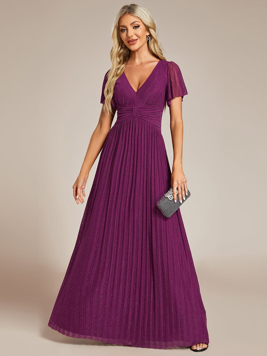 Sparkle Long Sleeve Formal Evening Dress with A-line Silhouette #color_Purple Wisteria