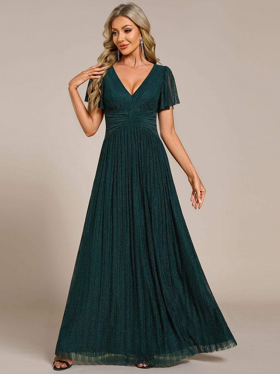 Sparkle Long Sleeve Formal Evening Dress with A-line Silhouette #color_Teal