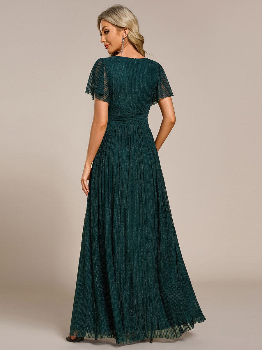 Sparkle Long Sleeve Formal Evening Dress with A-line Silhouette #color_Teal