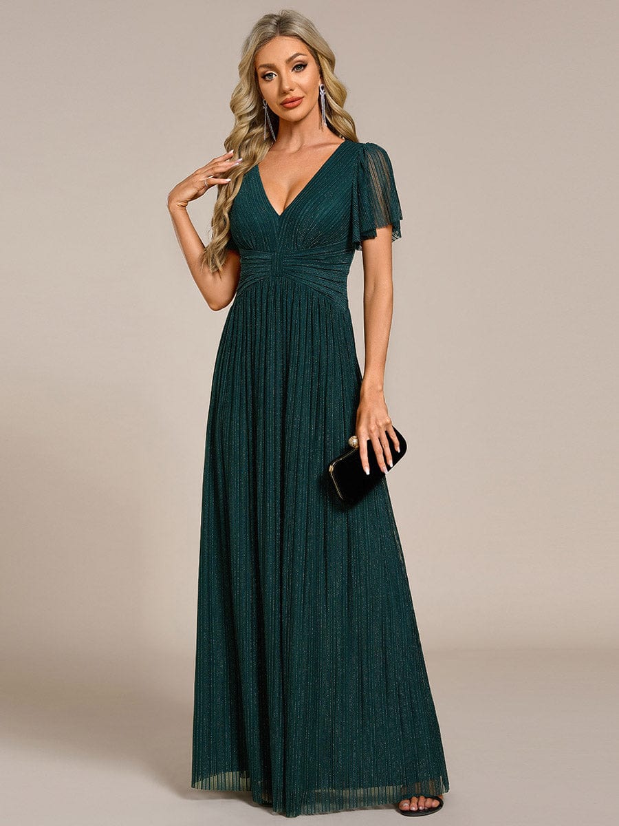 Sparkle Long Sleeve Formal Evening Dress with A-line Silhouette #color_Teal