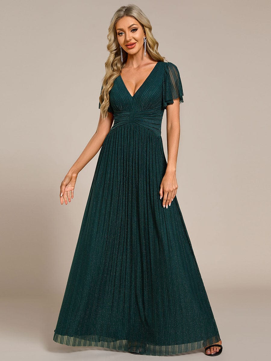 Sparkle Long Sleeve Formal Evening Dress with A-line Silhouette #color_Teal