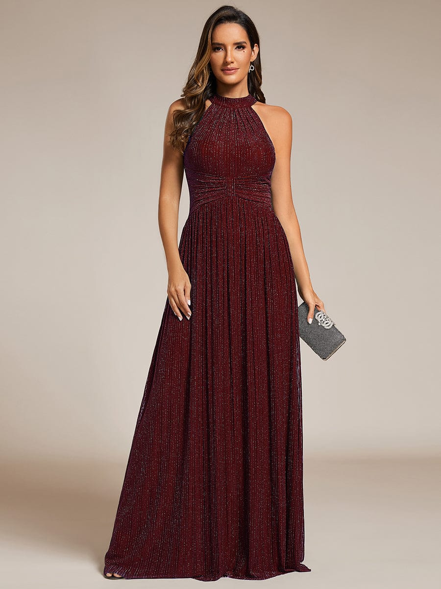 Sparkle Halter Neck Formal Evening Dress with A-line Silhouette #color_Burgundy