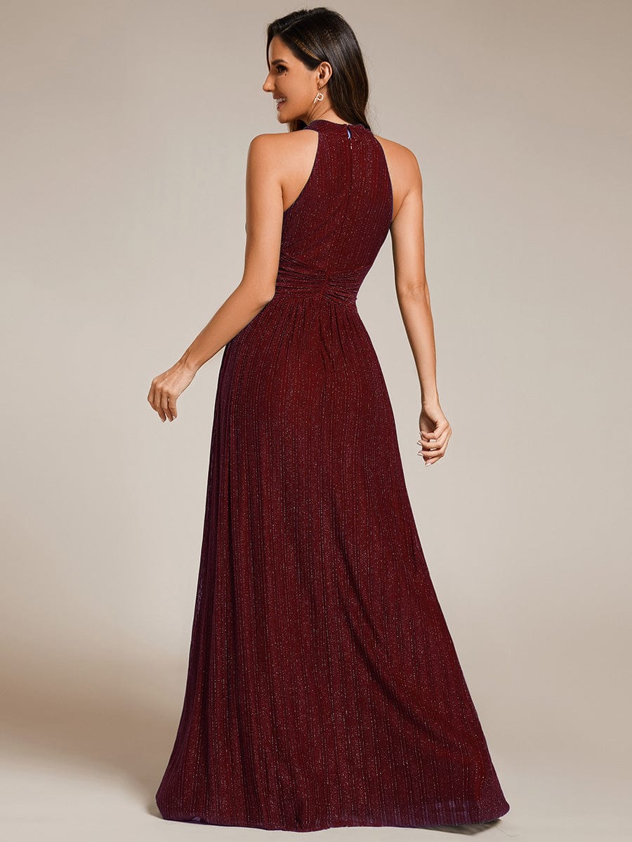 Sparkle Halter Neck Formal Evening Dress with A-line Silhouette #color_Burgundy