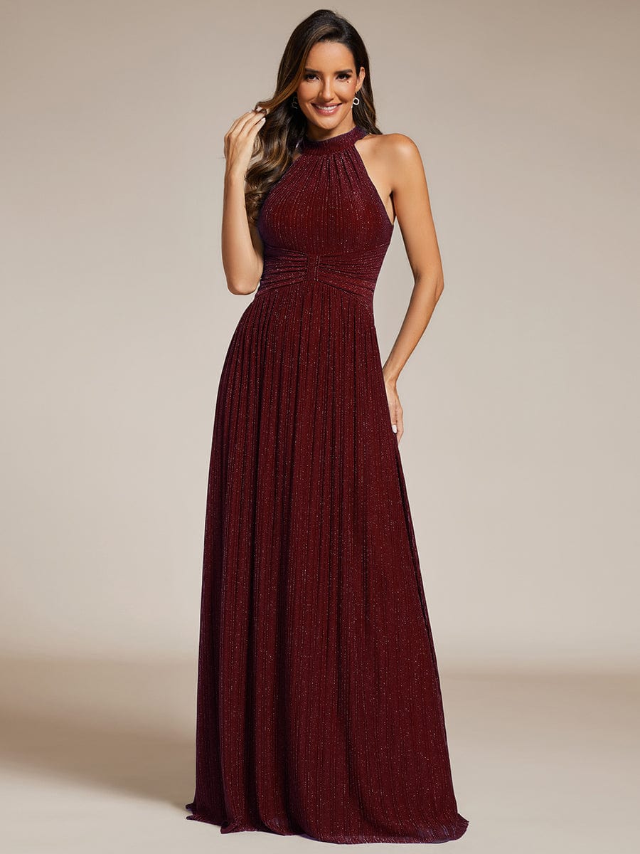 Sparkle Halter Neck Formal Evening Dress with A-line Silhouette #color_Burgundy