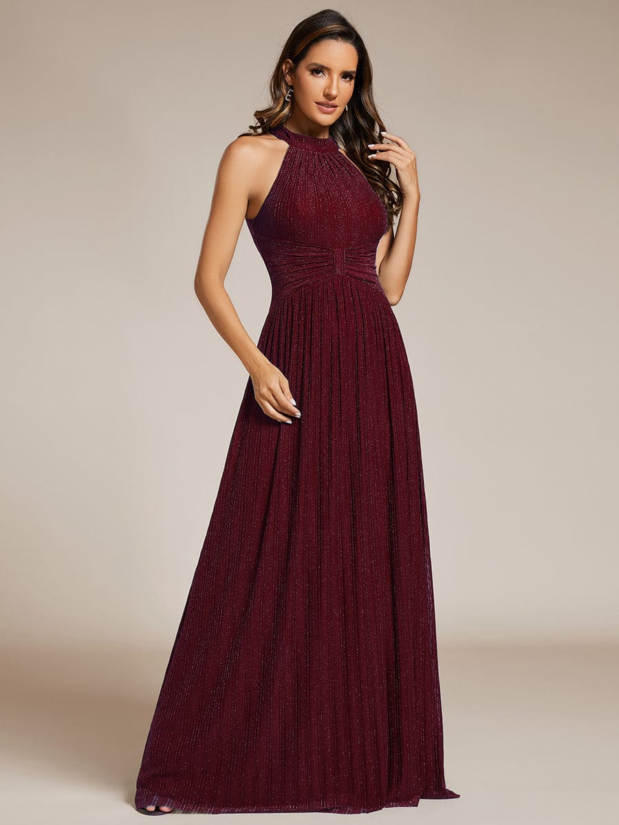 Sparkle Halter Neck Formal Evening Dress with A-line Silhouette #color_Burgundy