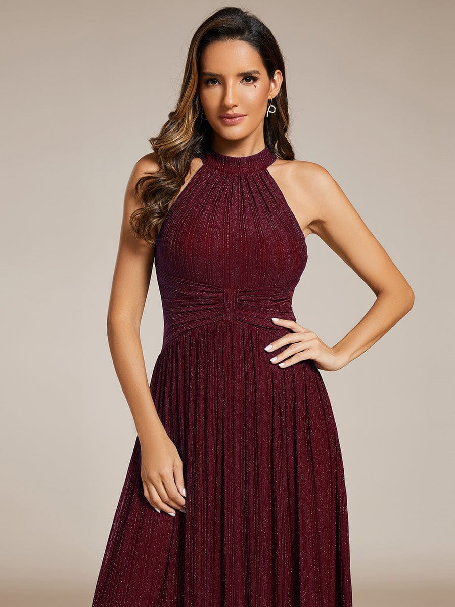 Sparkle Halter Neck Formal Evening Dress with A-line Silhouette #color_Burgundy