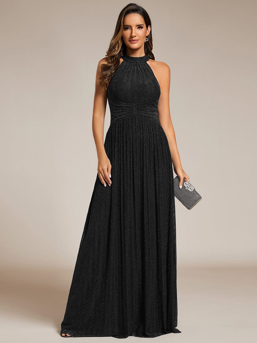 Sparkle Halter Neck Formal Evening Dress with A-line Silhouette #color_Black