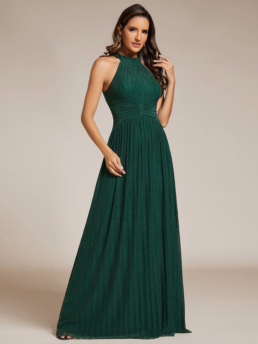 Sparkle Halter Neck Formal Evening Dress with A-line Silhouette #color_Dark Green