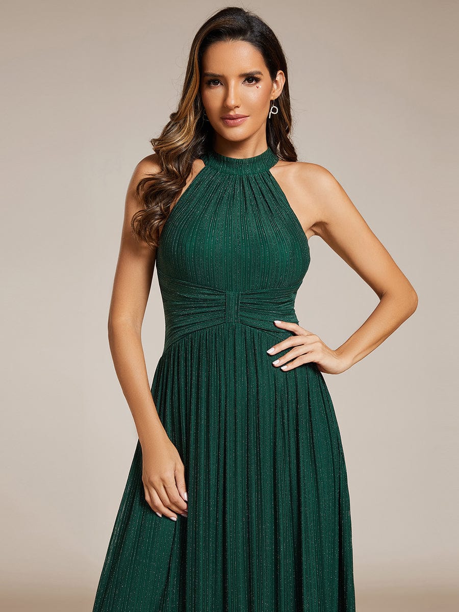 Sparkle Halter Neck Formal Evening Dress with A-line Silhouette #color_Dark Green