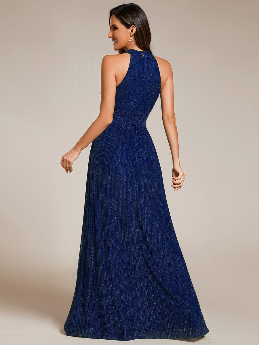 Sparkle Halter Neck Formal Evening Dress with A-line Silhouette #color_Navy Blue