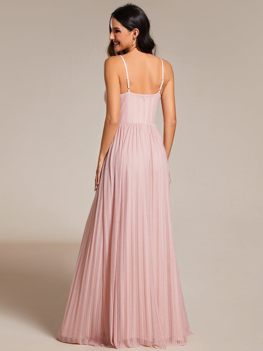 Glittering Pleated Spaghetti Straps Evening Dress with Empire Waist #color_Pink