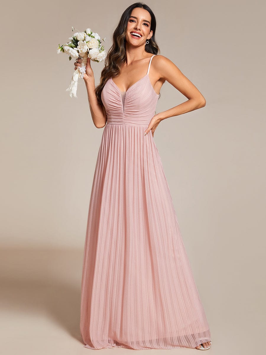 Glittering Pleated Spaghetti Straps Evening Dress with Empire Waist #color_Pink