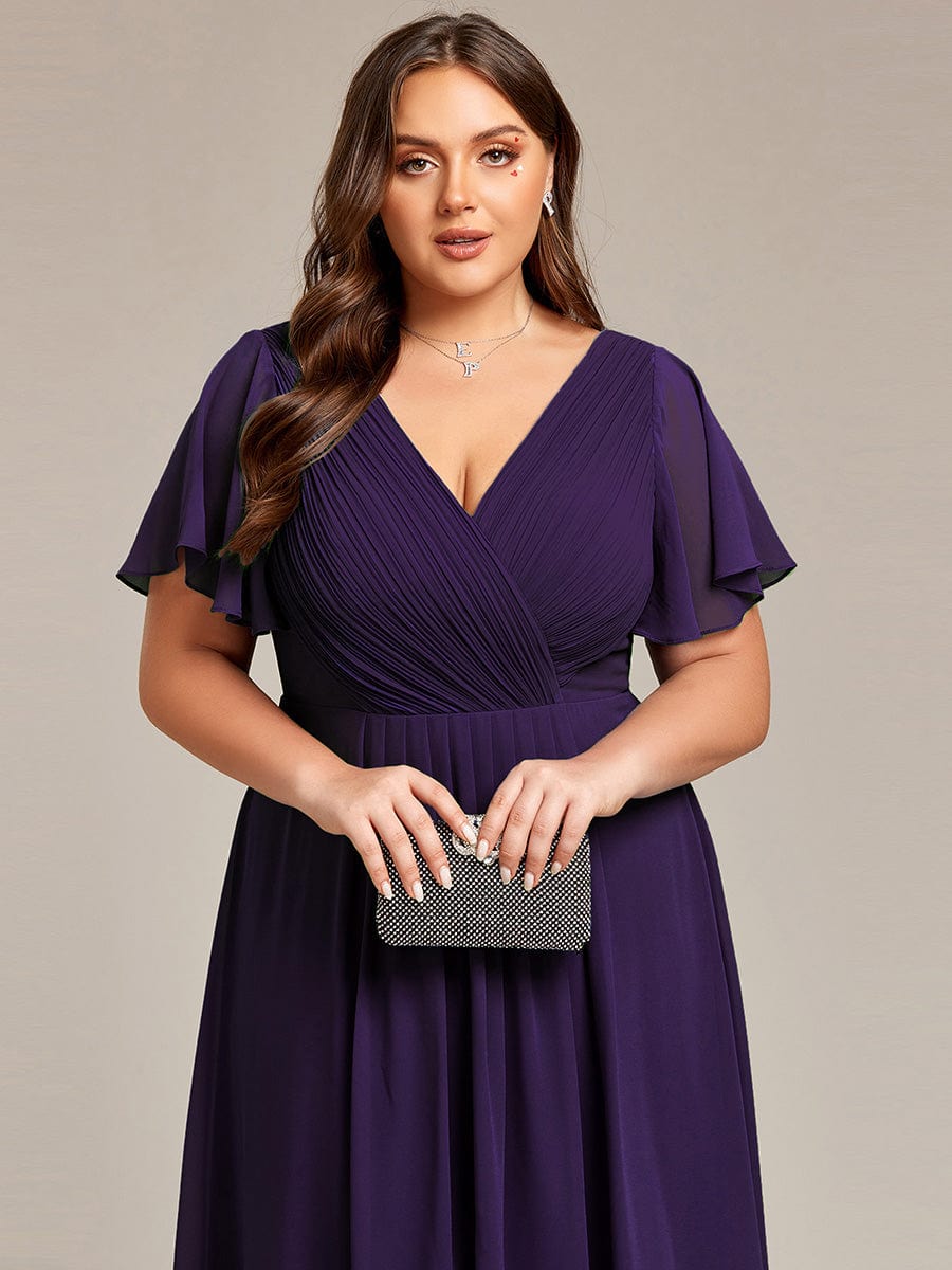 Chic V Neck High-Low Wedding Guest Dress #color_Dark Purple