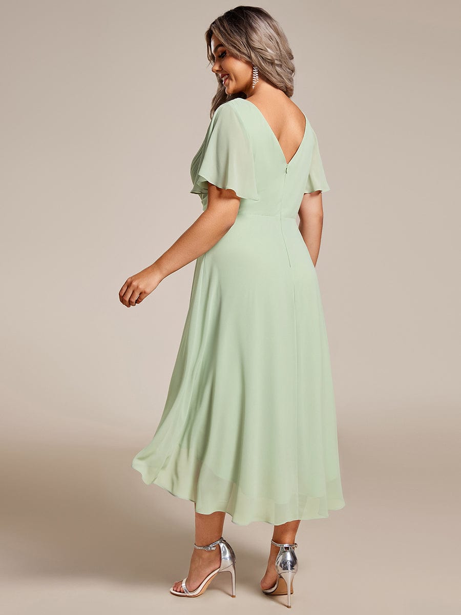 Plus Size V-Neck High-Low Chiffon Wedding Guest Dress #color_Mint Green