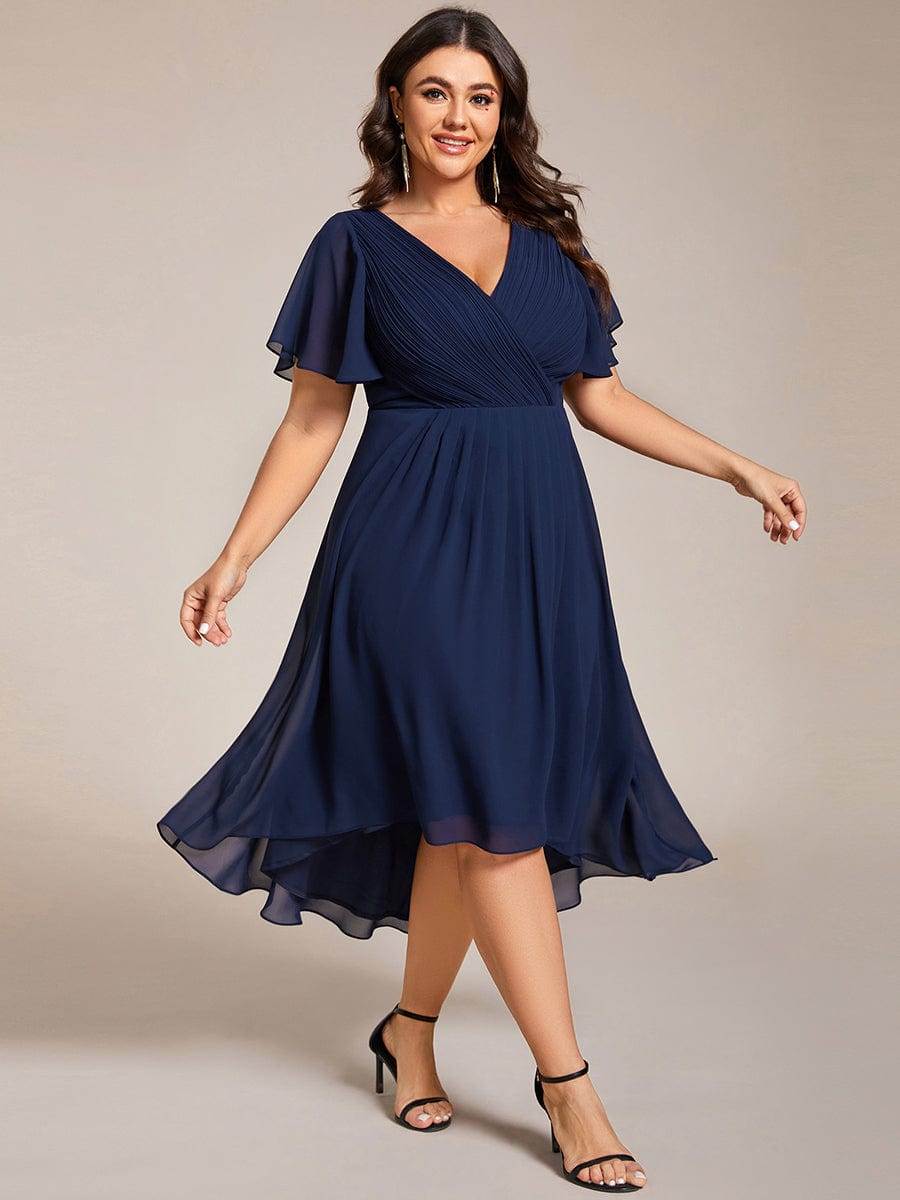 Plus Size V Neck Chiffon Wedding Guest Dress with High Low Hem Ever Pretty UK