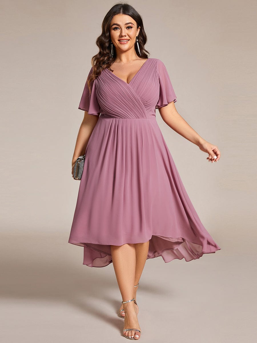 Chic V Neck High-Low Wedding Guest Dress #color_Purple Orchid