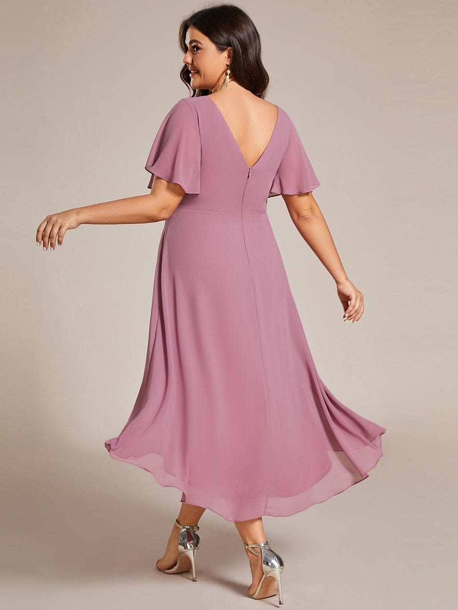 Plus Size V-Neck High-Low Chiffon Wedding Guest Dress #color_Purple Orchid