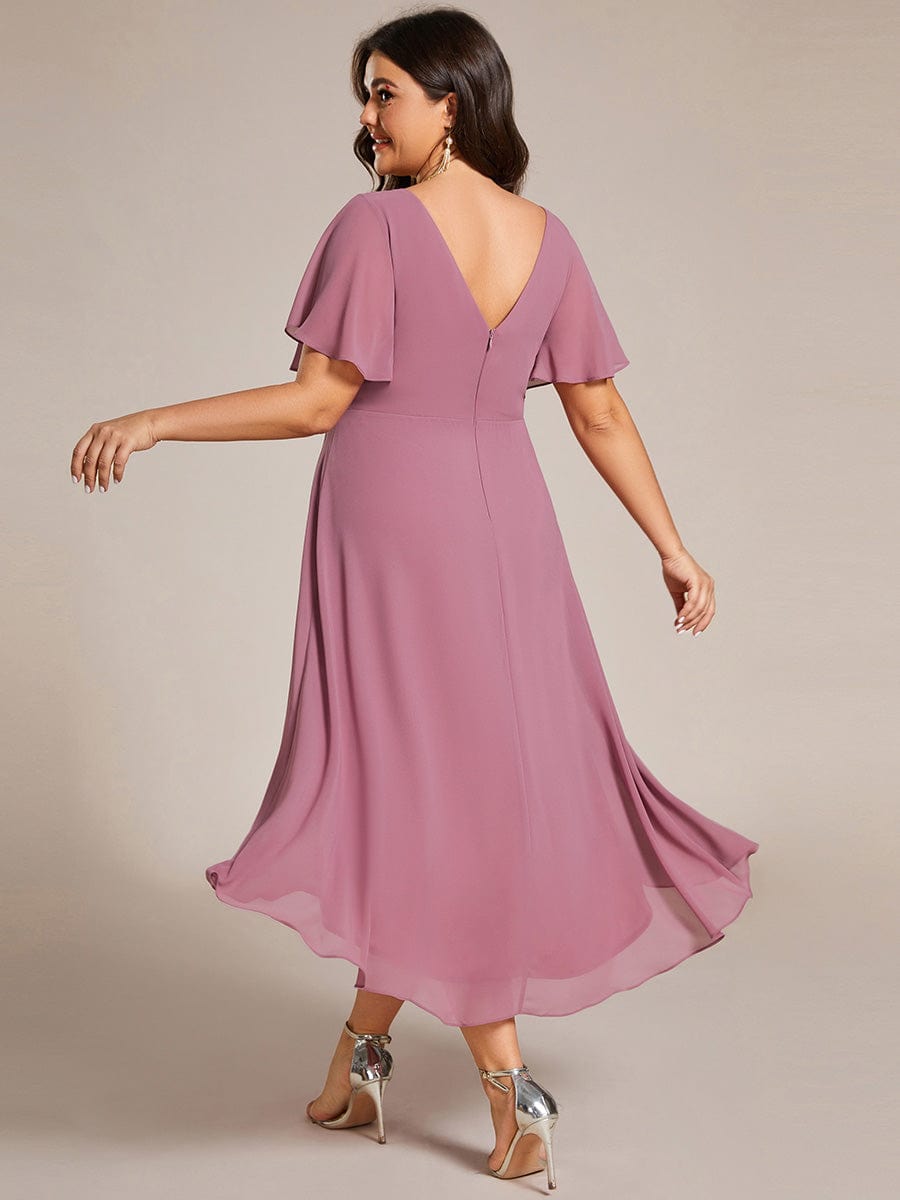 Plus Size V-Neck High-Low Chiffon Wedding Guest Dress #color_Purple Orchid